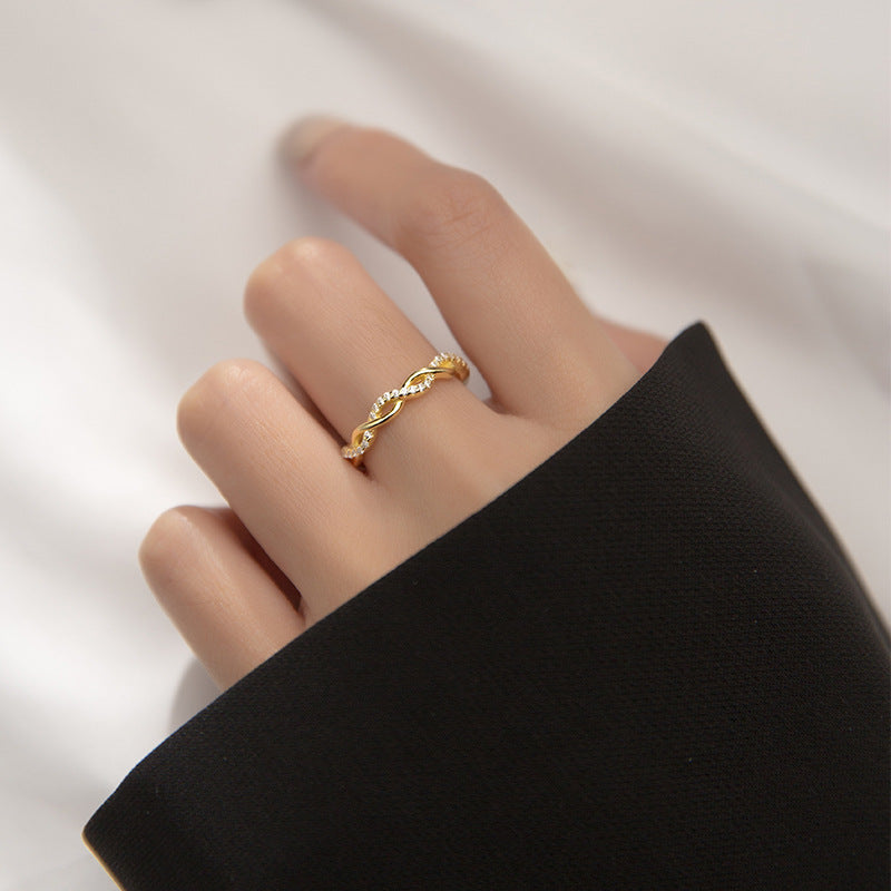 Hollow Cross Wave Diamond Ring for Women's Dating