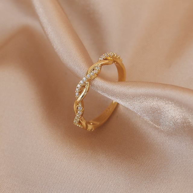 Hollow Cross Wave Diamond Ring for Women's Dating